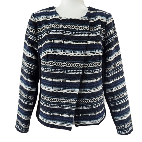Lane Bryant Blue Black Stripe Aztec Southwest Mixed Media Moto Snap Jacket - Picture 1 of 10
